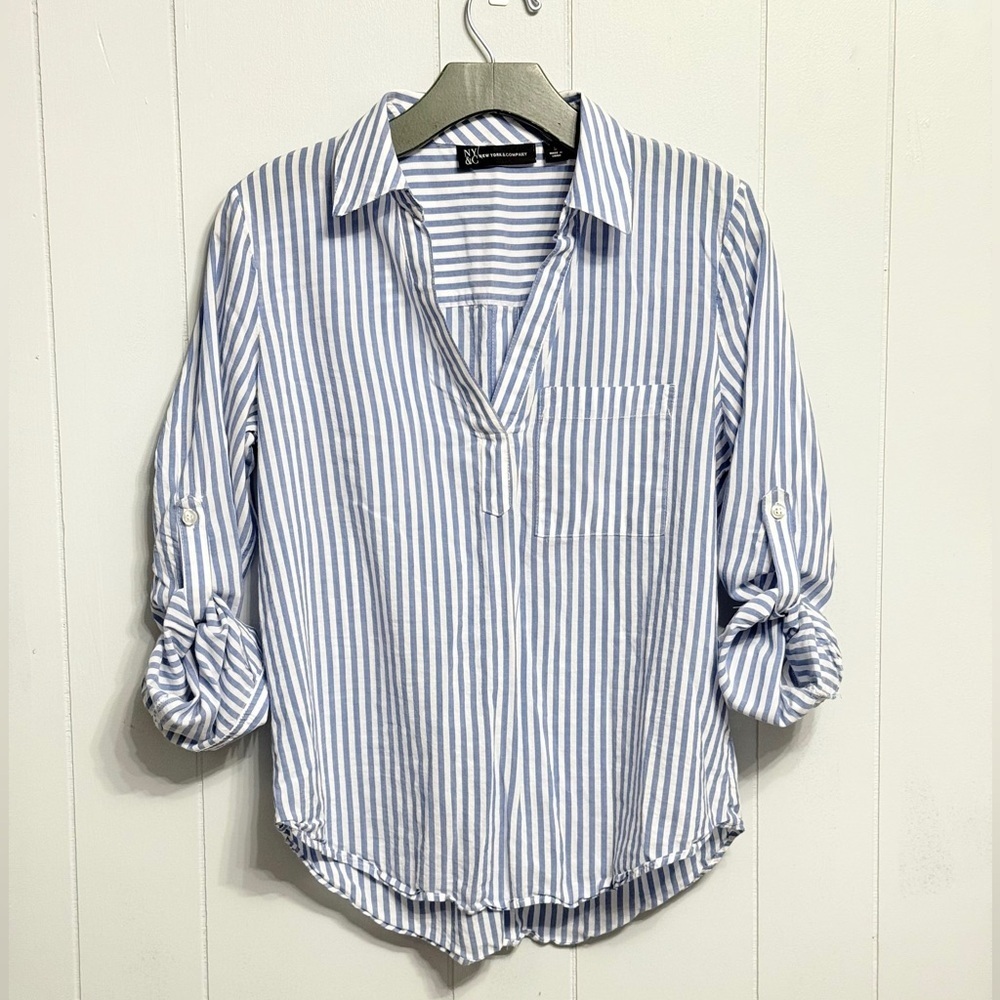 New York & Company Blue and White Striped Shirt